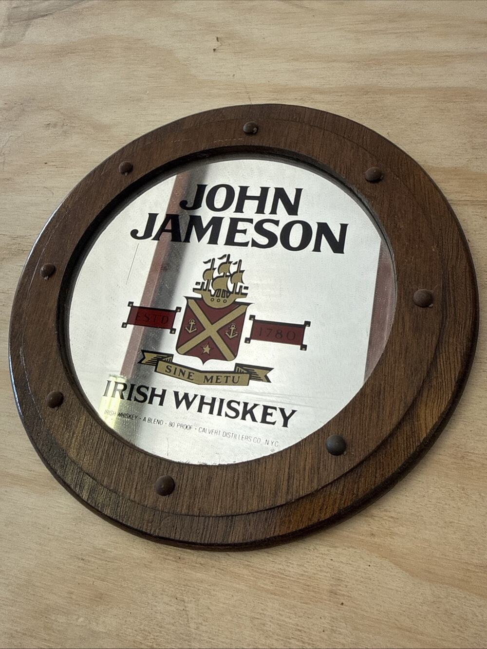 Vintage John Jameson Irish Whiskey Porthole Mirror Bar Sign Small